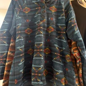 Ariat women’s Blue Geometric Long Sleeve fleeced lined pullover